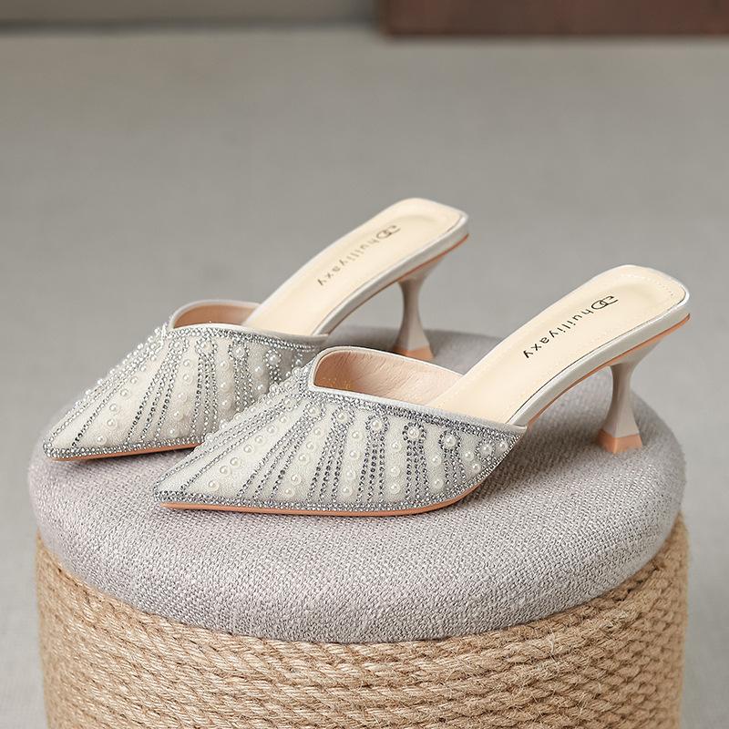 

Босоножки на тонком каблуке Water Diamond, весна/лето, пикантные туфли на высоком каблуке с острым носком, темпераментные полутапочки Baotou 39 абрикосовый