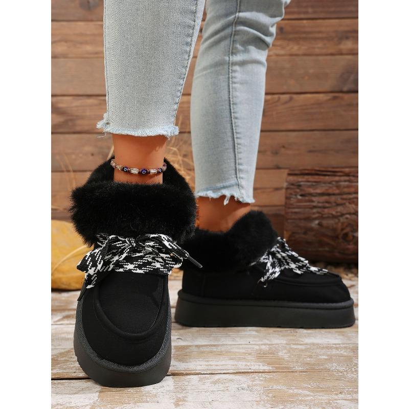Winter New Lace-up Thick-soled Wool Wool Cotton Shoes 2025 Plus Size Muffin Fleece Warm Snow Boots for Women