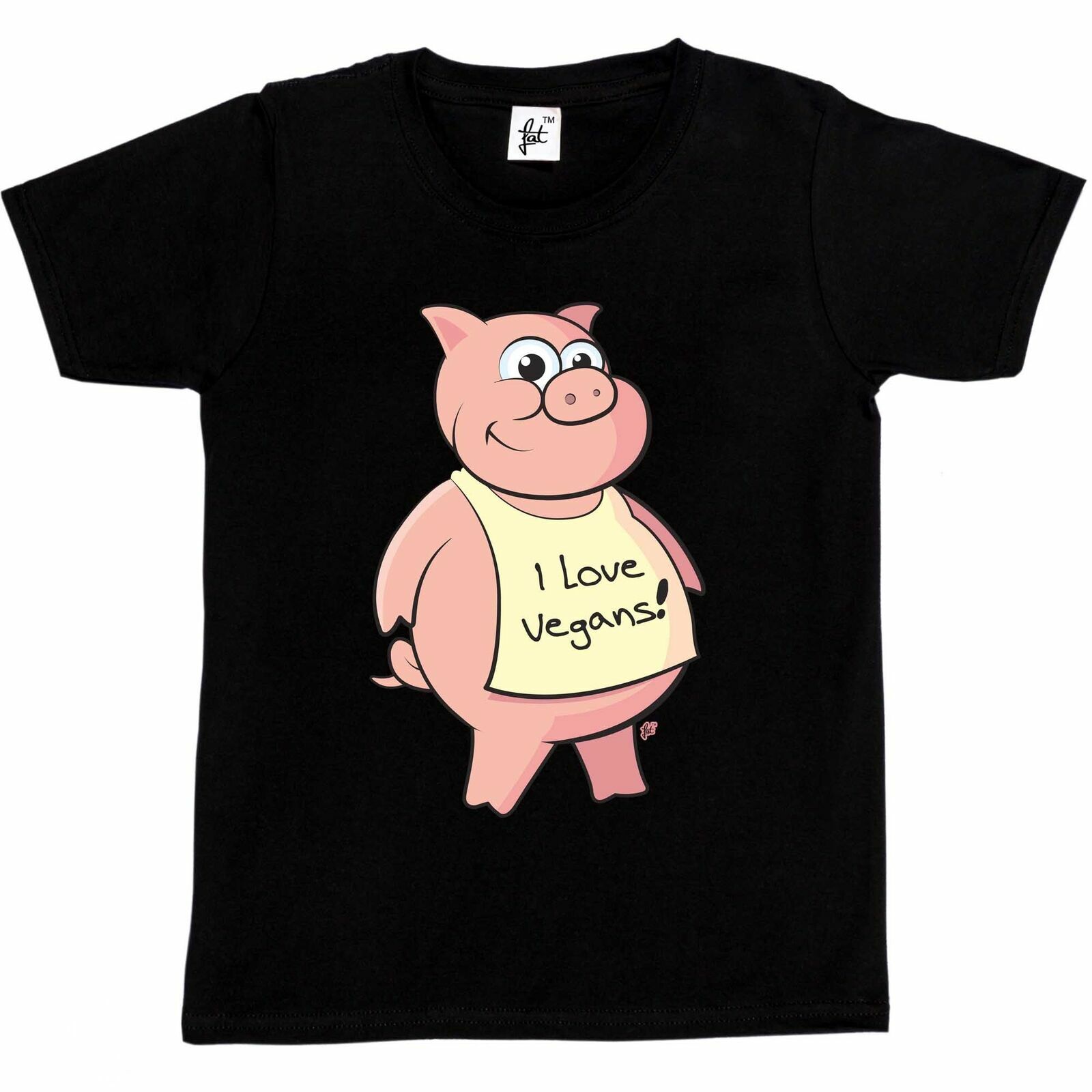 Happy Cute Pig Wearing I Love Vegans Sign Kids Boys Girls T-Shirt XXXXL
