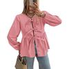 Top Peplo da Donna con Lacci sul Davanti Y2k Manica Corta a Sbuffo Camicia con Lacci Fiocco Orlo con Volant Bluse Babydoll