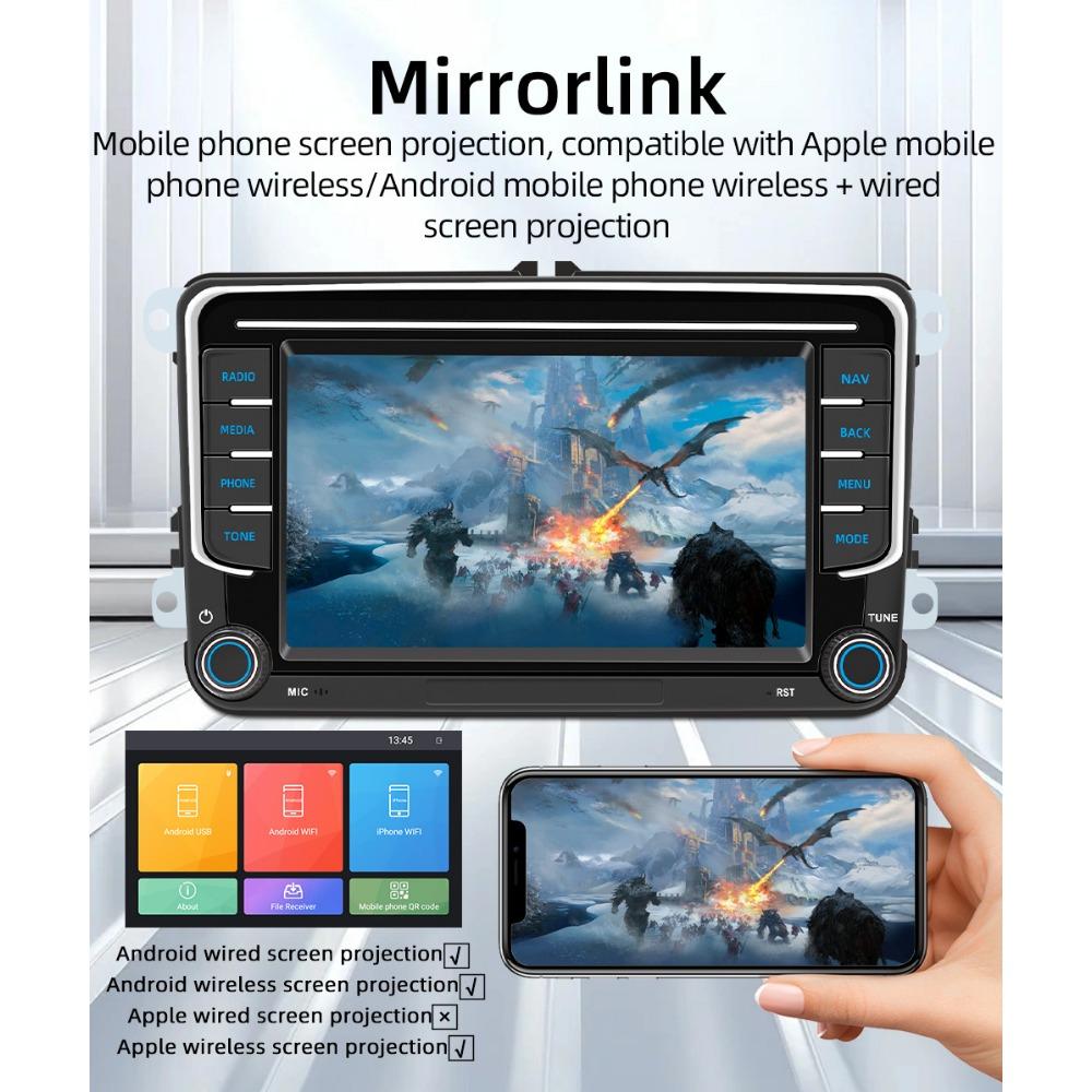 2Din bilradio Android for Volkswagen Golf 5 6 Polo Passat B6 B7 Jetta Caddy Touran Universal Multimedia Carplay Navigasjon GPS 2+64GB