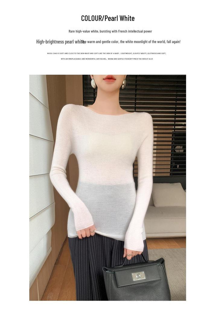 2025 Women's 100% Wool Seamless Slim Fit One-Shoulder Fine Knit Sweater, Machine Washable, 18 Gauge Yangzi Yarn