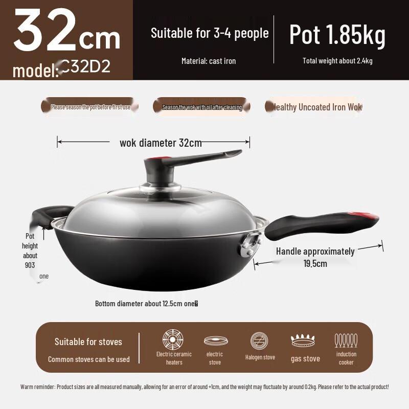 COOKER KING 32cm Cast Iron Wok