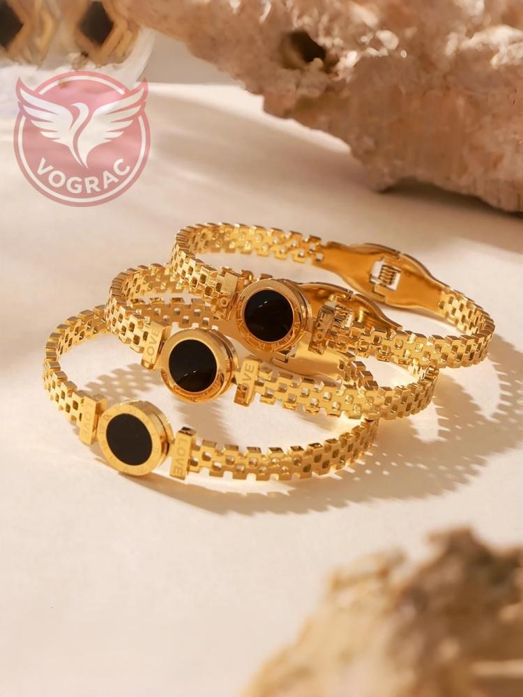 Classic Stainless Steel Round Bangles For Women Black Acrylic Roman Numerals Wristband Women Bracelets  For 2025 Jewelry