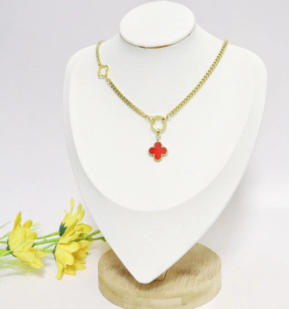 Titanium Steel Gold Four Leaf Grass Necklace Female Collar Chain Jewelry