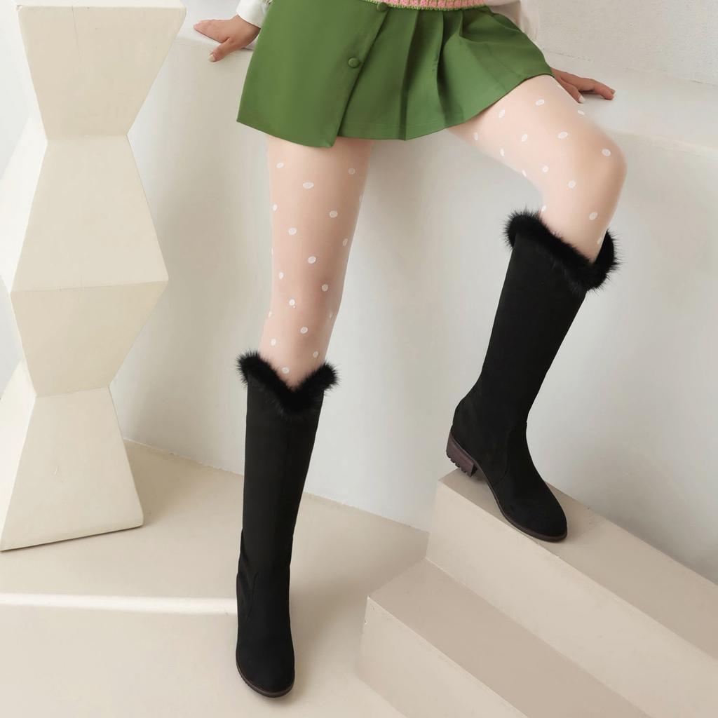 Women's low-heeled boots autumn and winter new thick-heeled large-size warm plush medium boots