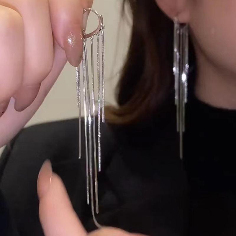1Pair Fashion Simple Long Chain Tassel Earrings For Women Girls Trendy Temperament Drop Earrings Jewelry Accessories Gifts