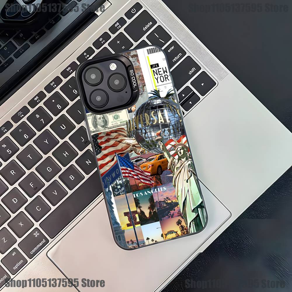Flag American USA Phone Case For iPhone 17,16,15,14,13,12,11,Pro,XS,Max,Plus,Mini,SE4,E Black Matte Shockproof Cover
