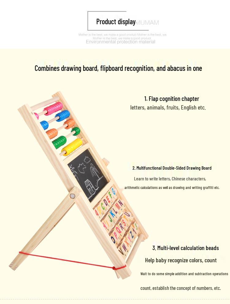 Wooden Kids' Writing & Drawing Board with Abacus and Calculator for Early Education