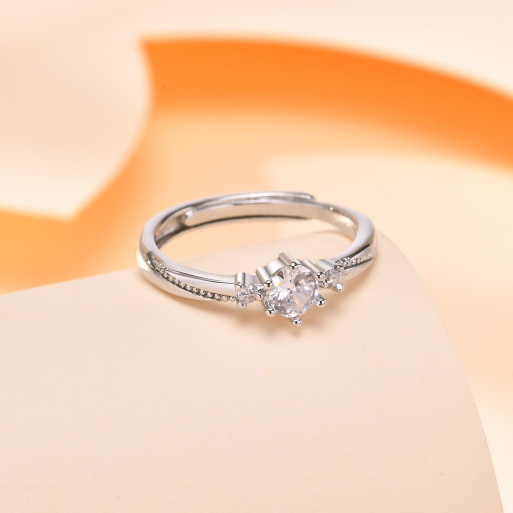 White Gemstone Rings Silver Color Metal Finger Wedding Jewelry Band for Women Engagement Ring