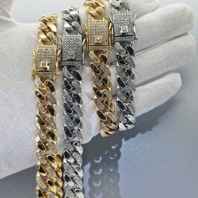 12mm Interval Zircon Cuban Chain Necklace Men and Women European and American Hip-hop Chain
