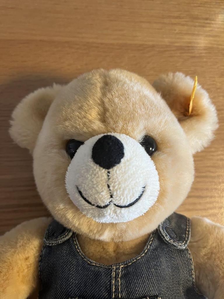 [USED] Steiff denim overalls and a stuffed Steiff teddy bear, Louis Bear.