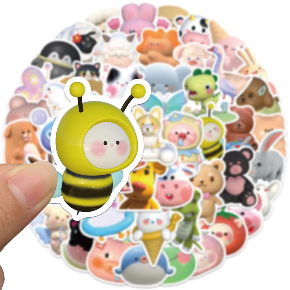 52 3D Cute Animal Stickers DIY Decorative Suitcase Notebook Waterproof and Non-repeat Stickers