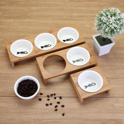 1 2 3 Pcs Bamboo Pet Cat Feeding And Drinking Bowls Elevated Small