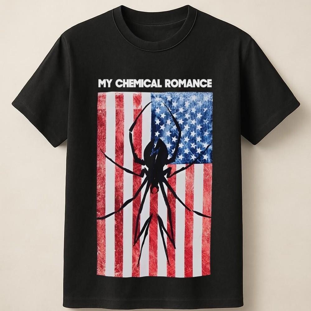 My Chemical Romance Паук Флаг США Группа Графика Унисекс Футболка Унисекс Футболка XXXXL