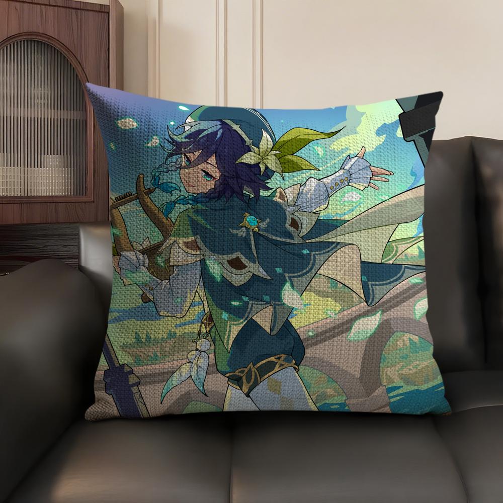 Venti Cute Genshin Impact Cushion Cover Natural Linen Organic Fabric DoubleSided Printing Sofa Home Decor Gift Pillow Case