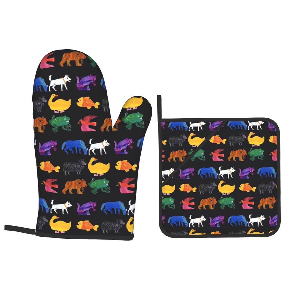 Eric Carle Animals Oven Mitts and Pot Holder Sets of 2 for Baking Kitchen Cooking BBQ Resistant Non-Slip Gloves