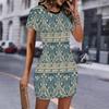 Fashion Womens Loose Abstract Pattern Print O Neck Short Sleeve Loose Streetwear A-line Dress