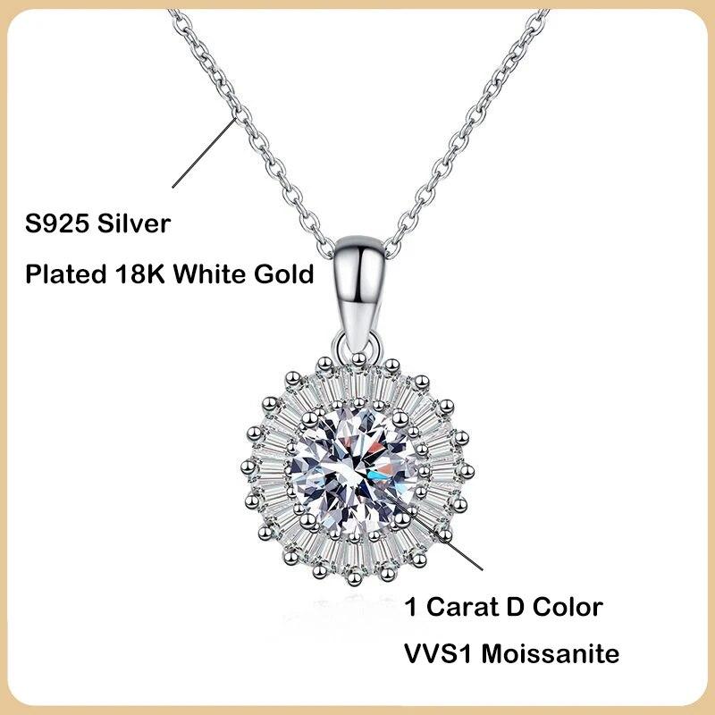 New 1 Carat D Color Moissanite Pendant Necklace for Women Party Fine Jewelry 925 Sterling Silver Diamond Neck Chain Necklaces