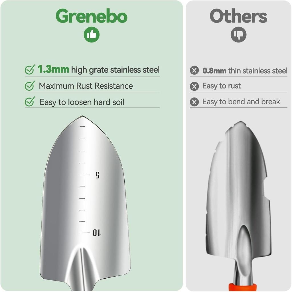 Grenebo Zahradnické nářadí 9dílná Heavy Duty ruční zahradní nářadí s módní a odolnou taškou organizérem na zahradní nářadí, Rezuvzdorná sada zahradního nářadí