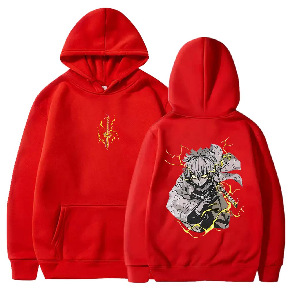 Vintage Harajuku Demon Slayer Hoodies Fall Winter Fleece Sweatshirts Manga Zenitsu Graphic Hooded Streetwear Men Women Clothing