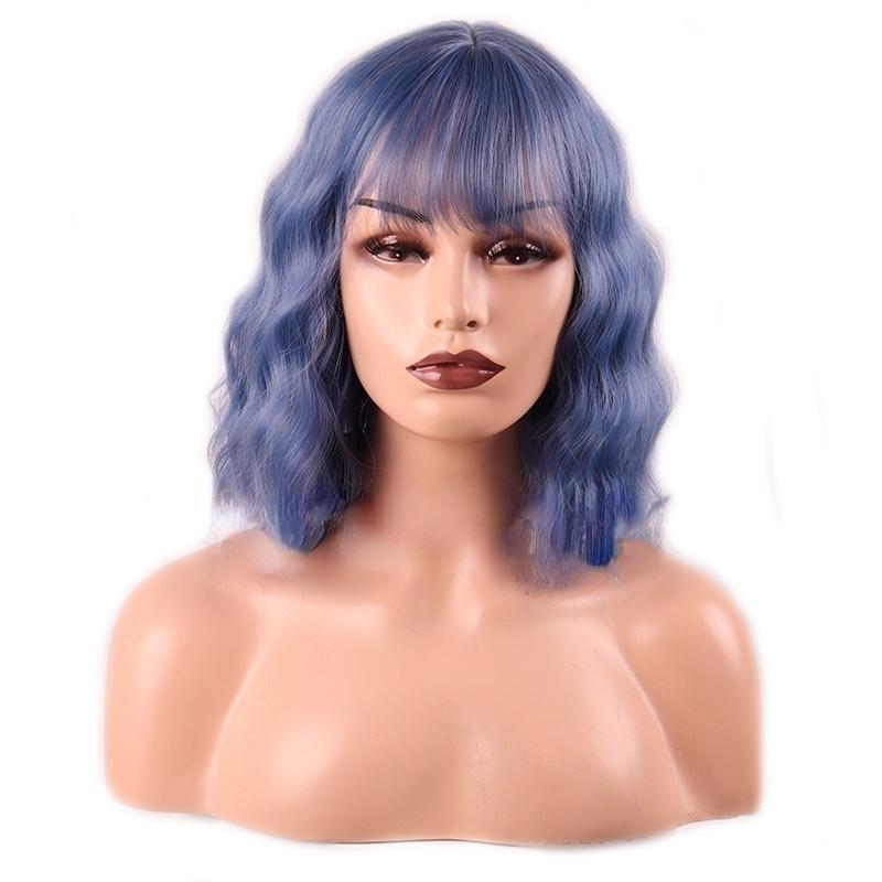 MISS WIG Kurzwellige Damen-Perücke mit Pony, schwarze Kunstfaser-Perücke für den täglichen Gebrauch