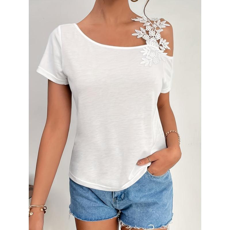 Women's Fashion Casual Summer Spring Solid Color Print Short Sleeve Oblique Collar Blouses & Shirts