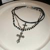 Punk Multi-Layer Cross Necklace Spicy Girl Vintage Beaded Long Cross Pendant Hip-pop Personalized Chain Long Necklace