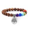 European & American Cross-Border E-commerce Creative 8mm Bead Bracelet with Volcanic Lava & Wooden Beads featuring an Alloy Tree of Life Pendant.