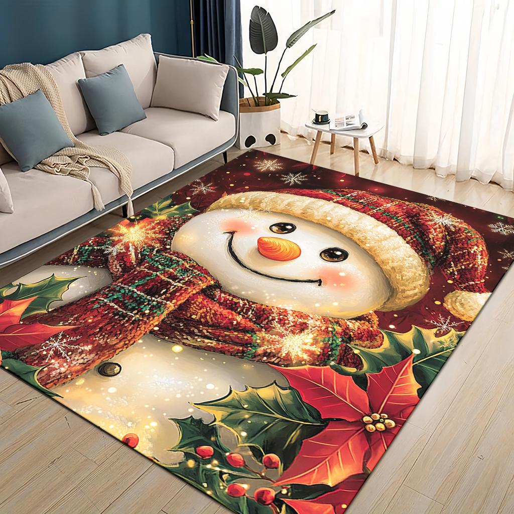 Merry Christmas Cartoon Santa Claus Snowman New Year Gift Carpet Rug for Living Room Bedroom Home Sofa Decoration,Non-slip Mat