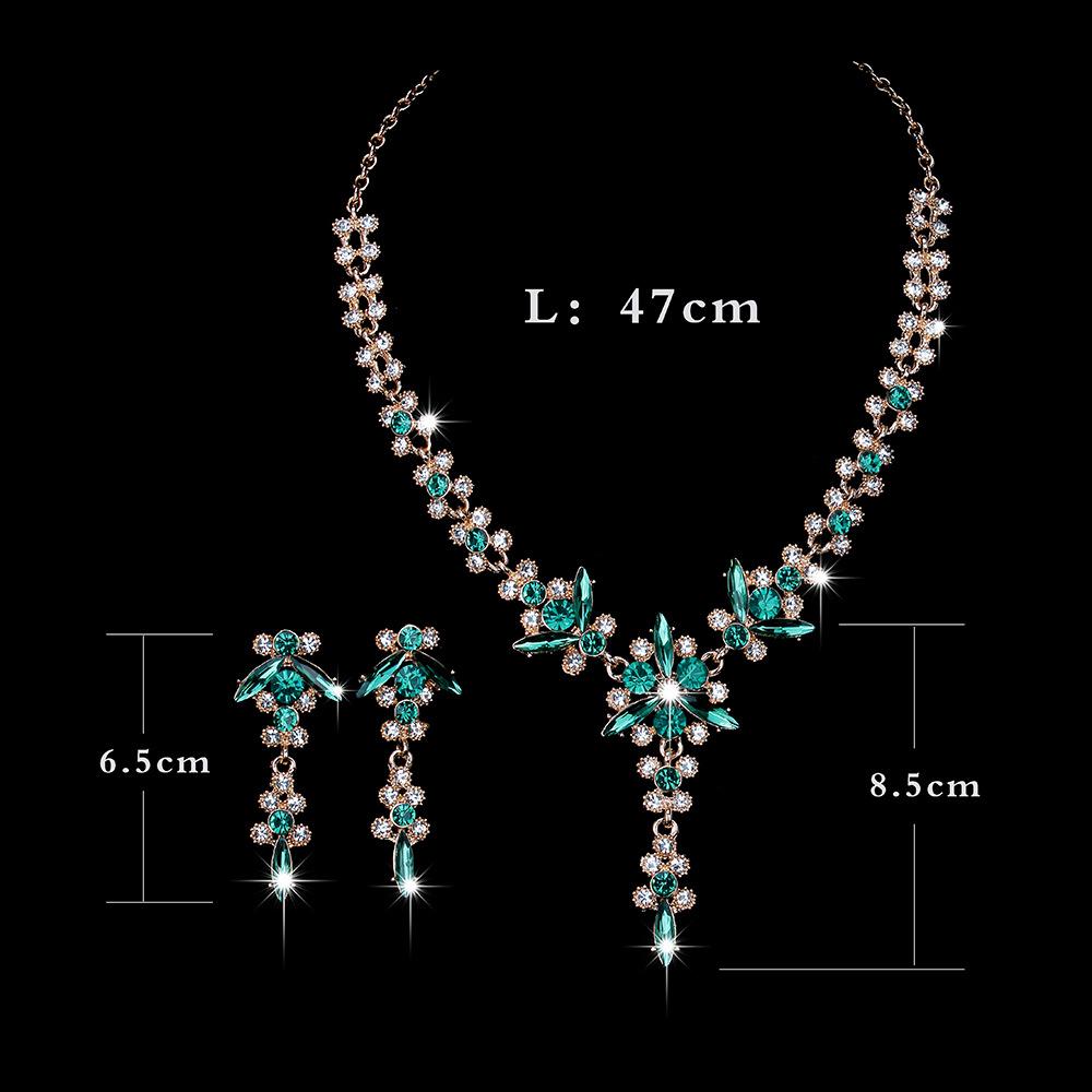 Wedding Jewelry European American Temperament Multicolor Crystal Bride Necklace Earrings Set