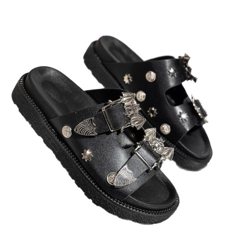 Women's Studded Platform Slides, Trendy Ins Fashion Summer Sandals, Chunky Sole Outdoor Beach Slippers