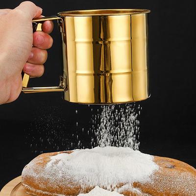 Setaccio per Farina a Maglia Fine Semi-Automatico con Scala di Misurazione Acciaio Inossidabile Filtro a Tazza per Zucchero a Velo Colino Cucina Pasticceria