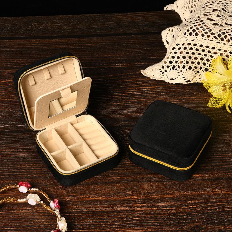 Elegant Velvet Jewelry Box with Mirror for Necklaces, Rings, and Earrings