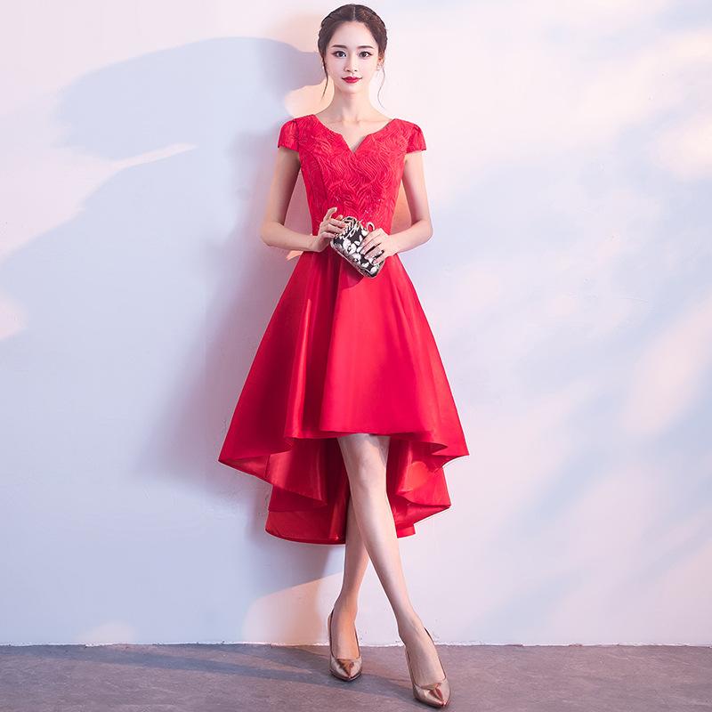 

Evening dress, spring new model, dignified and elegant, short front and back, long-term party party, thin dress XXL яскраво-червоного кольору