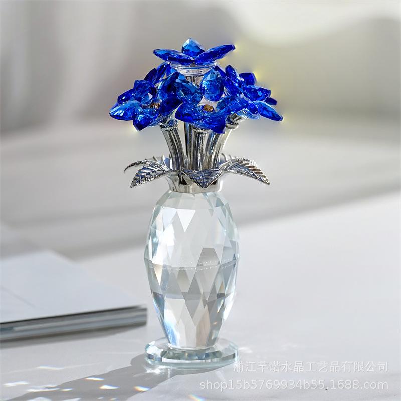 Crystal Hydrangea Ornament Blue Crystal Flower Decor Symbolism Gift for Home Decor Special Occasions Crystal Vase Gift Decor