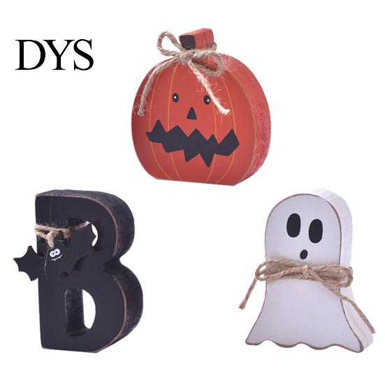 Seasonal Room Decor 3 Pcs Halloween Indoor Table Decoration, Cute Ghost Wooden Sign with Jute Rope, Rustic Ornaments Farmhouse BOO Block for
