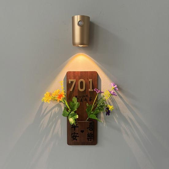 Wireless Motion-Sensor Night Light Wall-Mounted Illuminated House Number Sign/Art Panel Rechargeable LED Night Light for Entryway Corridor Bedroom
