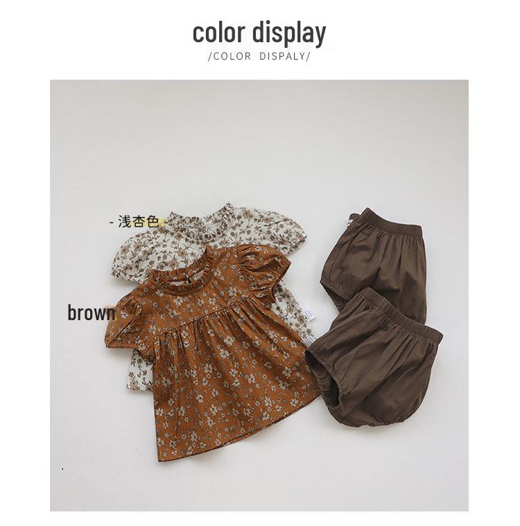 Girls' Summer Linen Cotton Floral Doll Shirt & Shorts Set