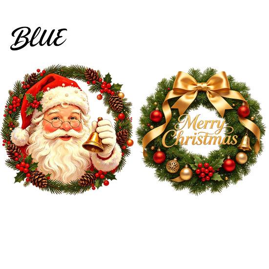 Christmas Window Clings Wreath Stickers Retro Santa Claus PVC Decals Waterproof Decorative Removable Film Static for Holiday Home Glass Doors