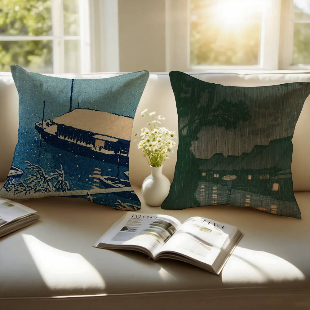 Hasui Kawase Povlak na polštář Dekorativní povlaky na polštáře na pohovku a do obývacího pokoje Prachotěsné a odolné proti roztočům Neviditelný zip