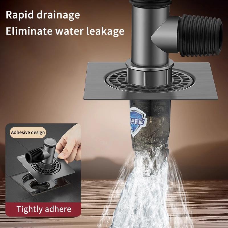 Three-Way Shower Drain Obstacle Filter Square Stainless Steel Odor Resistant Anti-Blocking Sink Strainer for Home Laundry