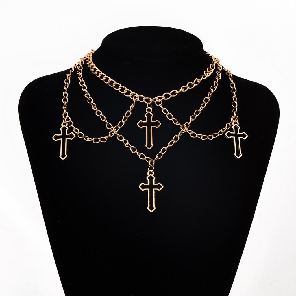 Necklace European and American, Hot-selling Cross Necklace Multi-element Trend Gothic Cross Pendant Collarbone Chain