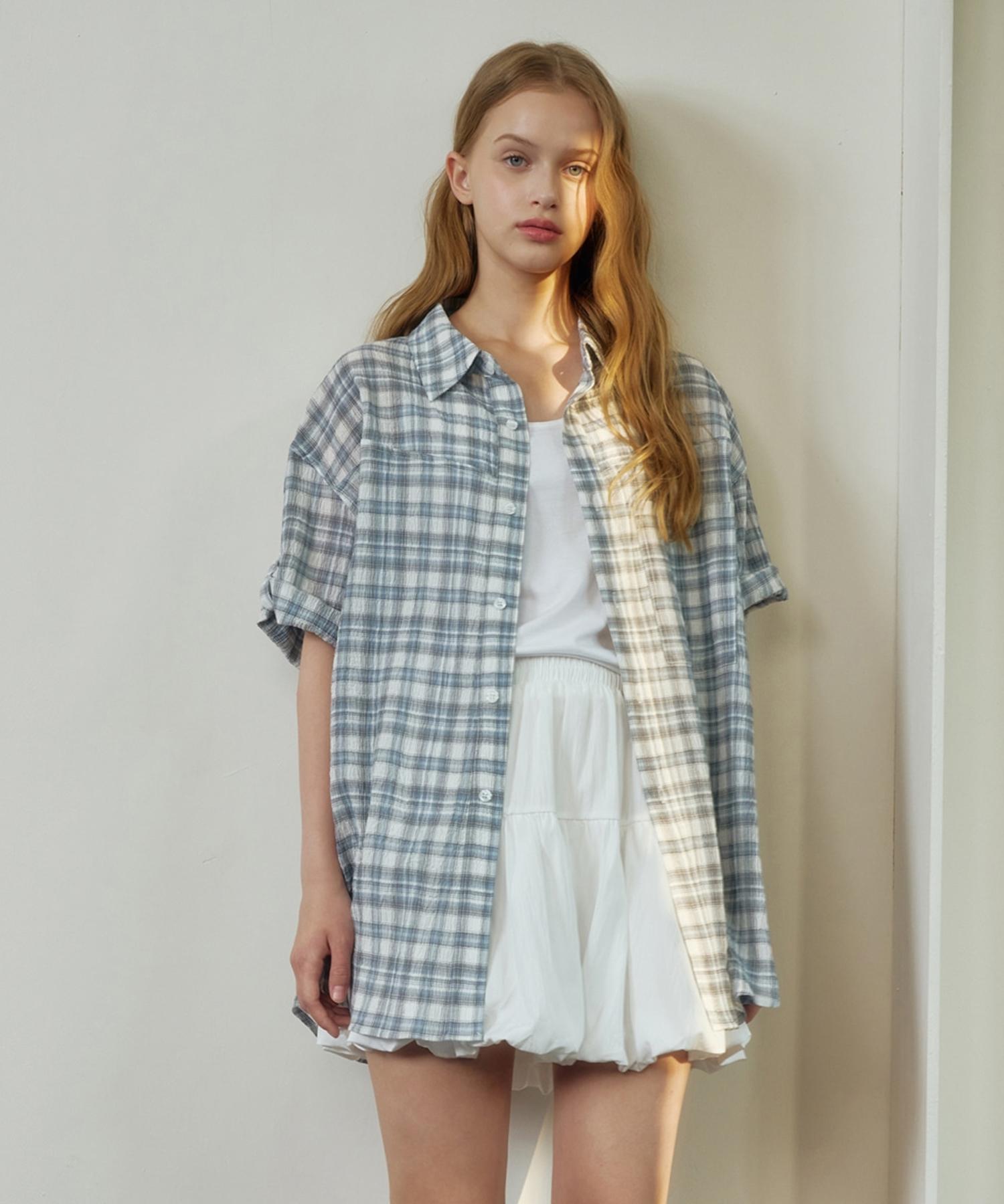 Mood Inside Woman (Woman) Wrinkle Ocean Roll-Up Half Shirt_Sora Sora/Free