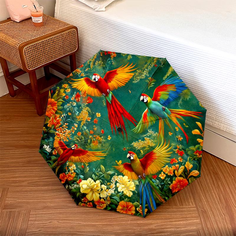 1 PC Automatic Folding Umbrella - Macaw Pattern, Portable & Foldable Design with 8 Ribs, Christmas Birthday Gifts