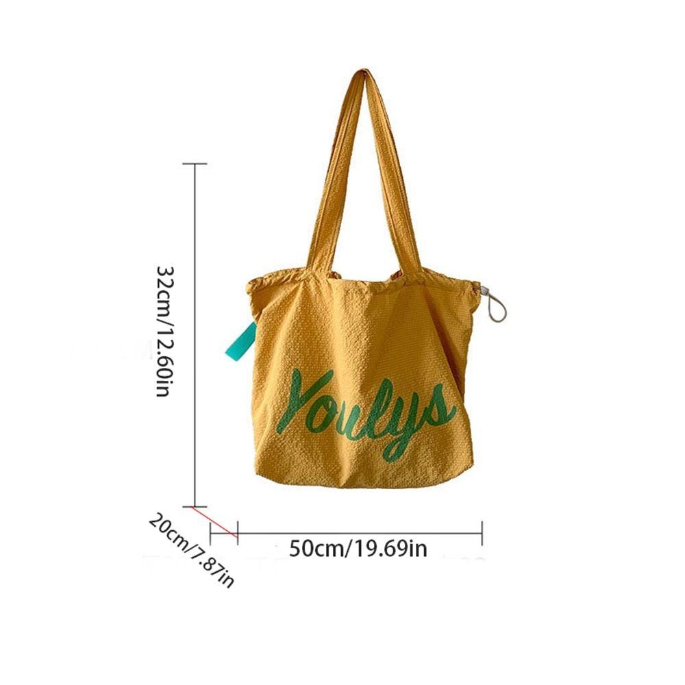 Canvas Drawstring Tote Bag Korean Style Letter Printed Handbag Casual Nylon Shoulder Bag  Women