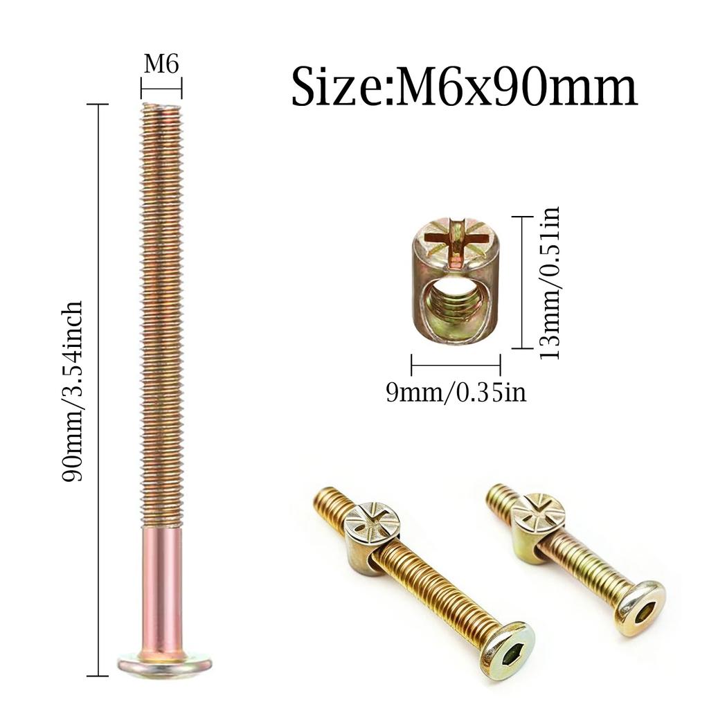 10pcs M6x40/60/80/90/100mm Furniture Bolts Nut Set Hex Socket Screw with Barrel Nuts For Bed Chair Cabinet