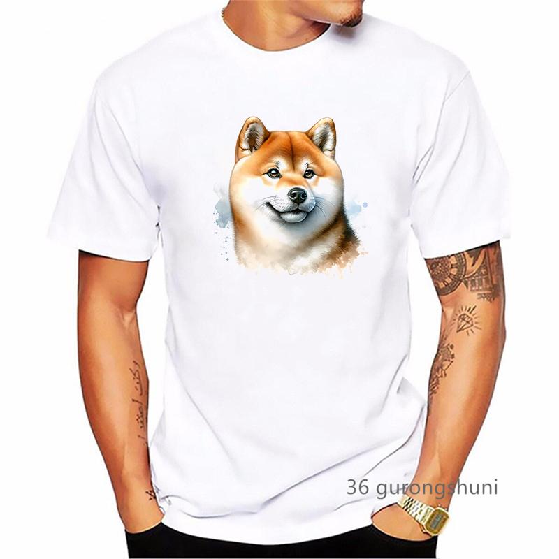 Kawaii Shiba Animal Printed T Shirt Men Funny Dog Lover Tshirt Homme Summer Short Sleeve TShirt Harajuku Shirt