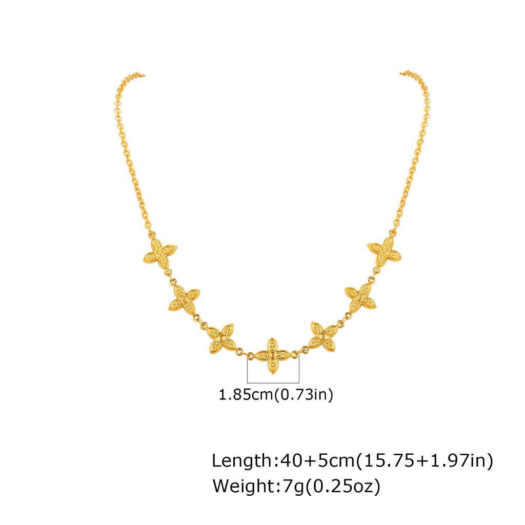 Wind Stainless Steel Flat Cross Chain Lucky Clover Heart Necklace Women'S Jewelry Nc-2275