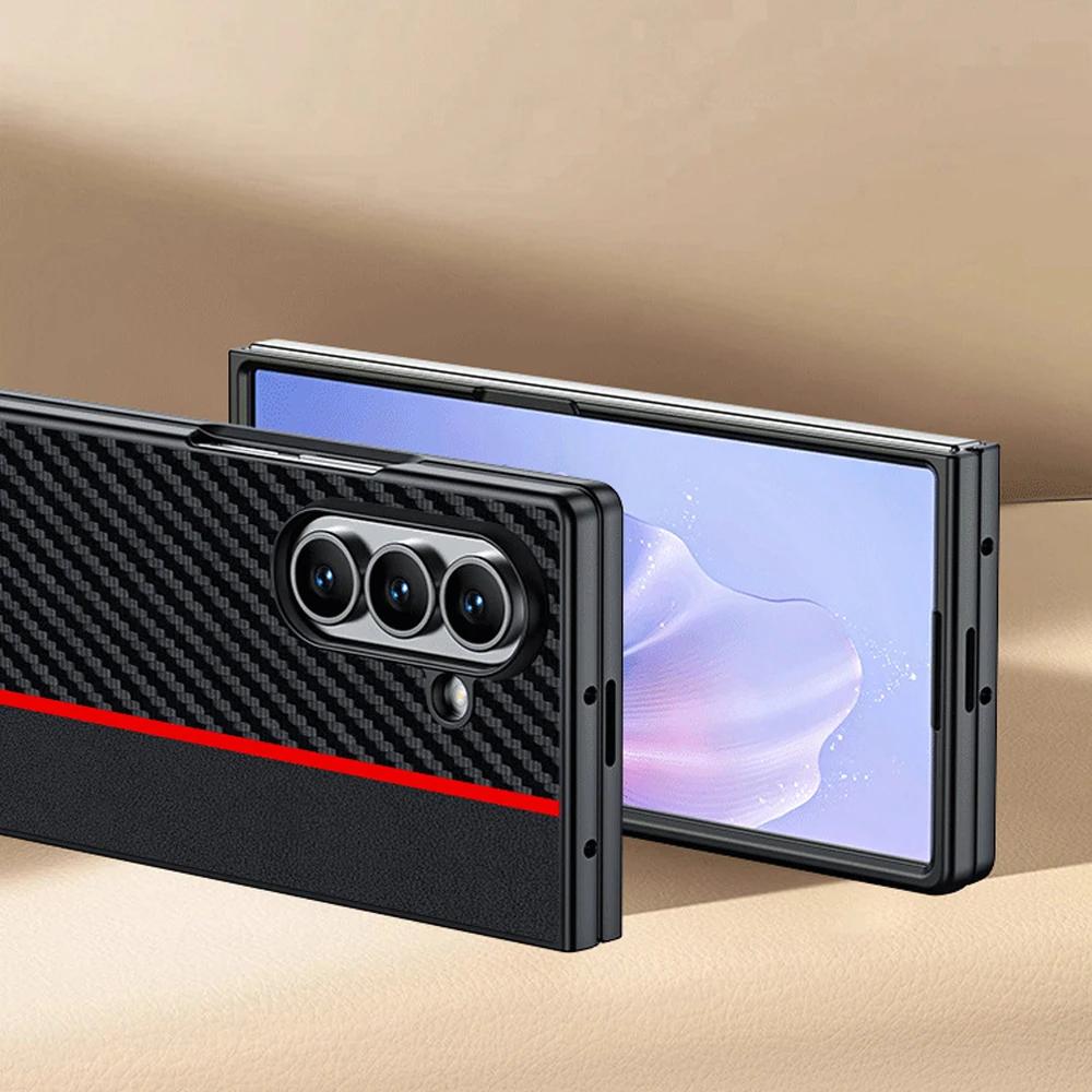 600D Business Sle Kevlar Carbon Fibre Leather Case For Samsung Z Fold 7 6 5 4 3 Solid Color Splice Shockproof Protect Cover